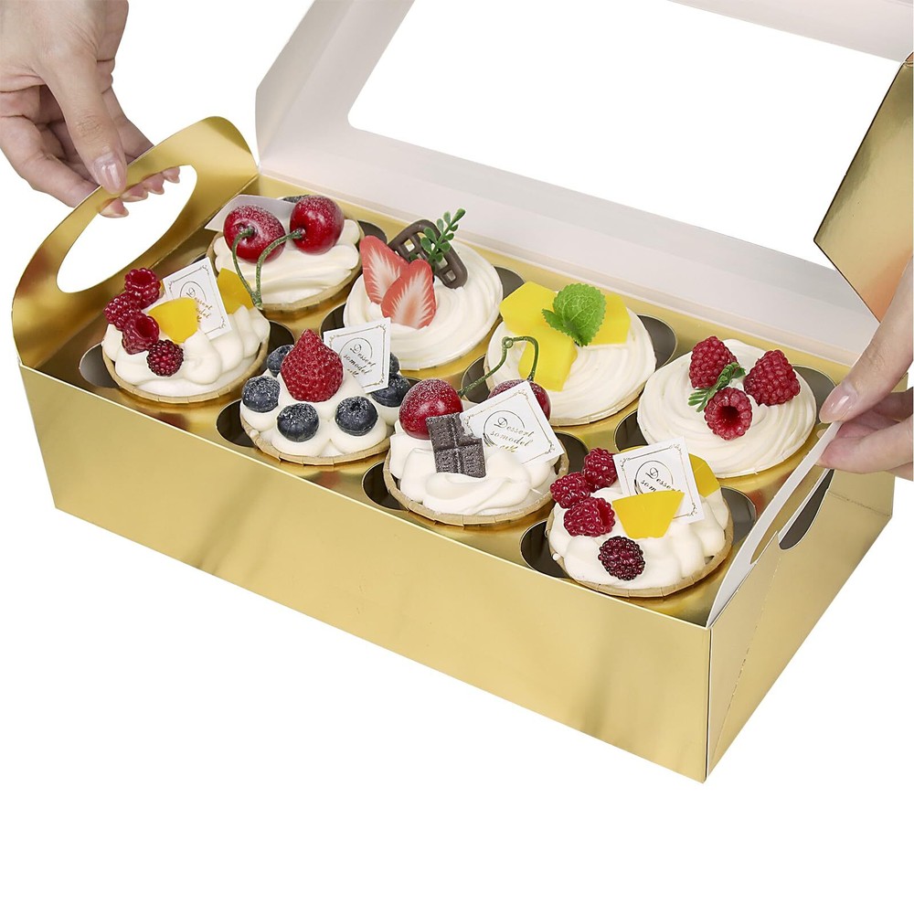 15 Gold Cupcake Boxes 8 Count with Window and Inserts Cupcake Containers Moth...
