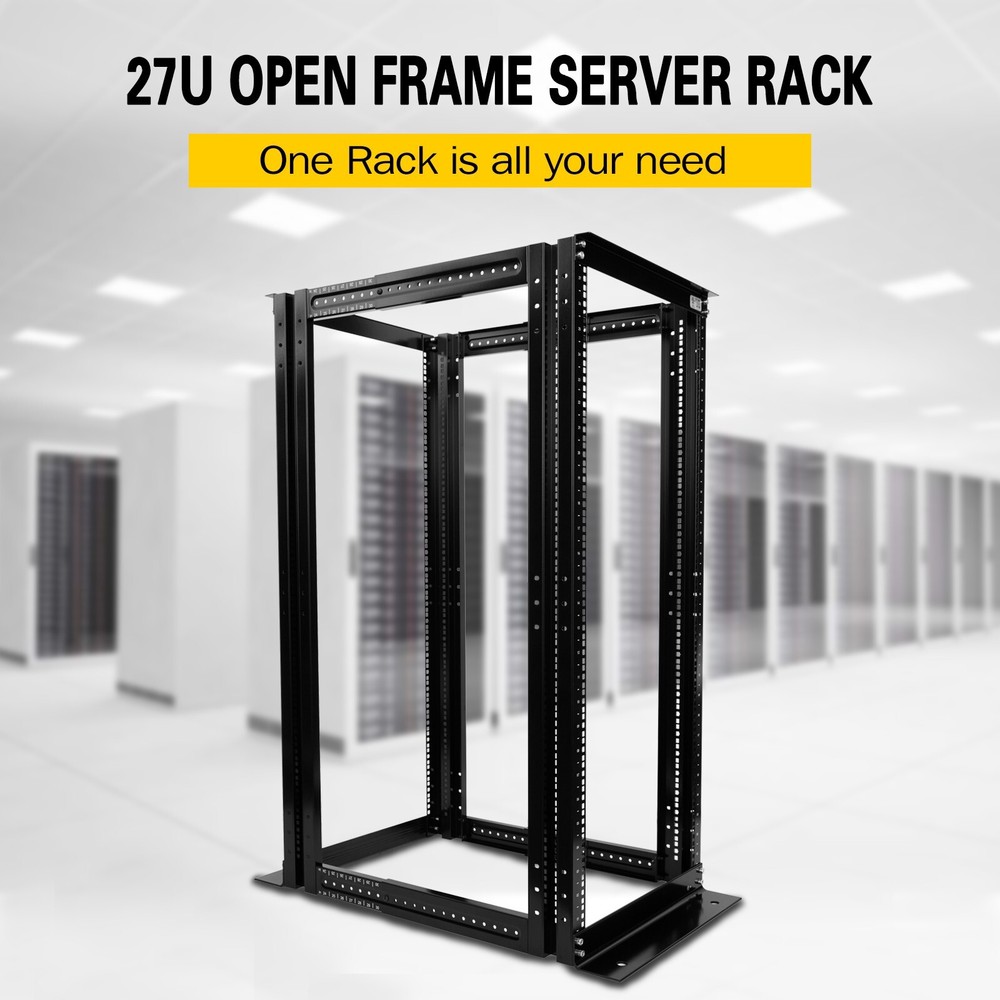 27U 4 Post Open Frame Data Network Server Rack 19" Adjustable Depth Aluminum