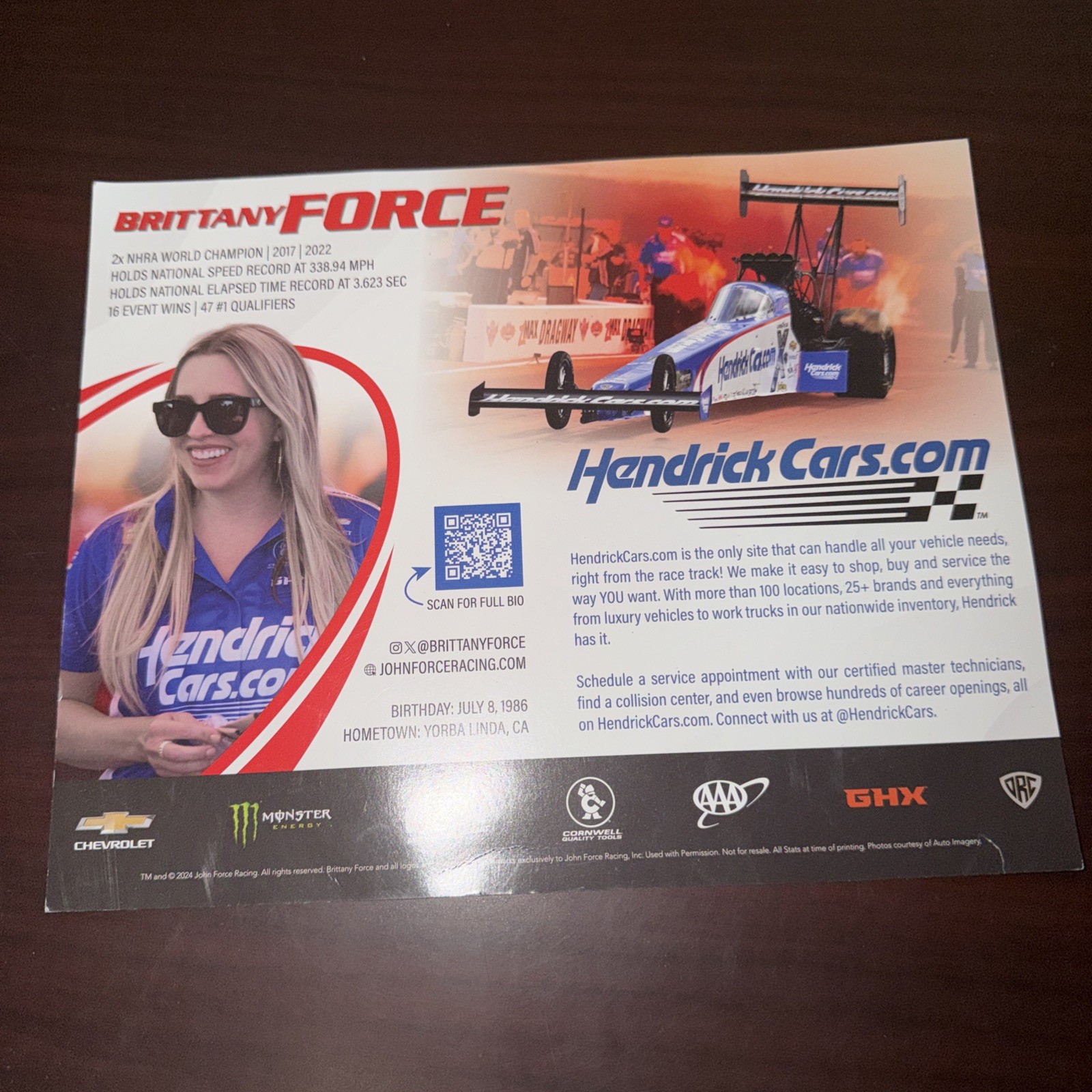Brittany Force Signed HeroCard Nhra Autographed 2024 Hendrick Cars.com