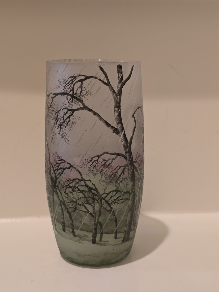 Daum Nancy "Rain Landscape" Windswept Trees and Vertical Rain. Signed.