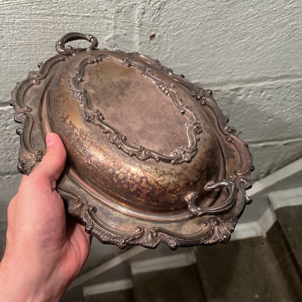 Vintage silver plate covered serving veggie dish