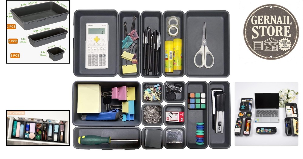15-Piece Interlocking Drawer Organizer Set - Elegant Storage Solution in Black