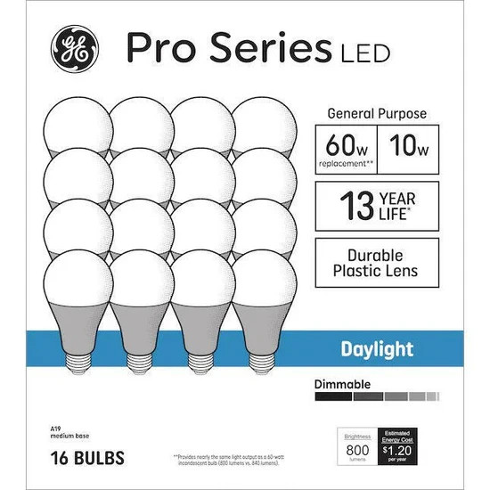 GE Pro Series 60 -Watt EQ A19 Daylight Medium base (E-26) Dimmable LED