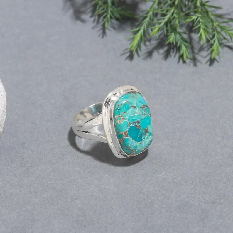 Natural Mohave Turquoise 925 Sterling Silver Band& Statement Ring Handmade Ring