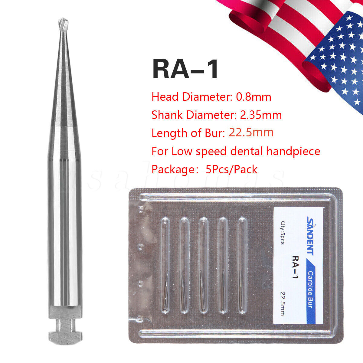 SANDENT Dental Tungsten Steel Carbide Burs Round RA Burs for Low Speed Handpiece