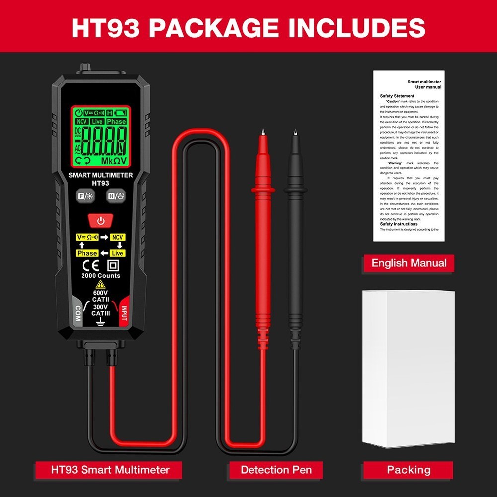 HT93 Handheld NCV DETECTION Multimeter Essential Tool for Electrical Work