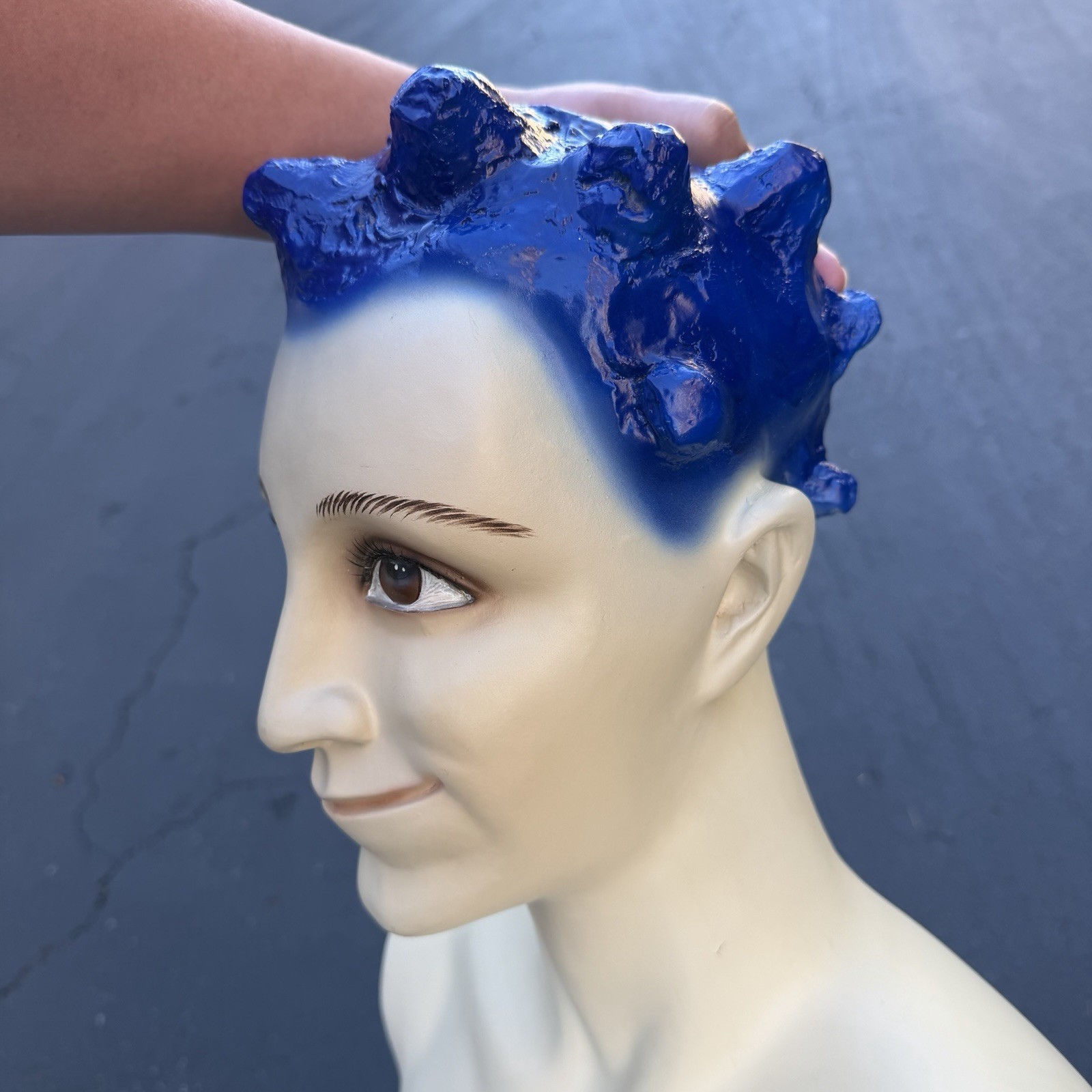 Lady Lulu Vintage Mannequin Torso Head Male Man Muscle Blue Spike Hair Smiling