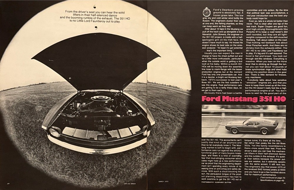 1972 Ford Mustang 351 HO Fastback Road Test Technical Data Review Article