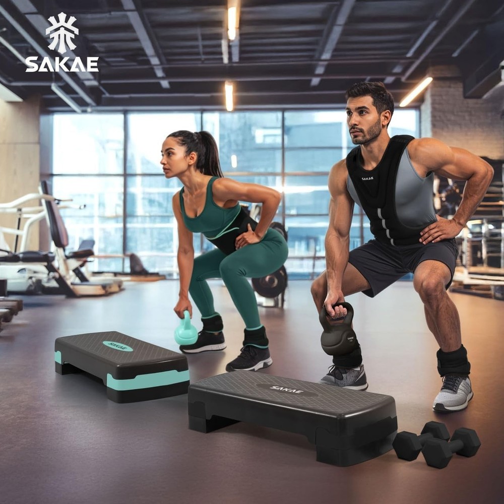 Adjustable Height Aerobic Stepper Set, Multiple Bundle Options with Dumbbells...