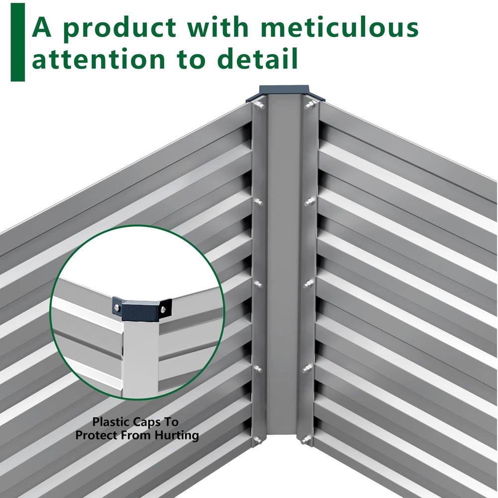 8x4x2FT Galvanized Raised Garden Bed Kit,Vegetable Plant Boxes-Rectangle Meta...