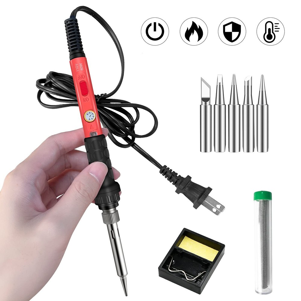 Soldering Kit, 60W Iron, 110V Welding Kit with Ceramic 9-in-1 Basic