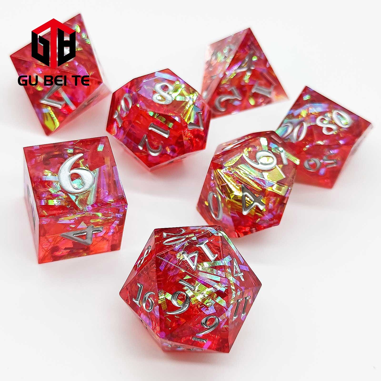 7Pcs DND Dice Set Resin Red Polyhedral Dice D4 D6 D8 D10 D10 D10 D% for Rpg D&D