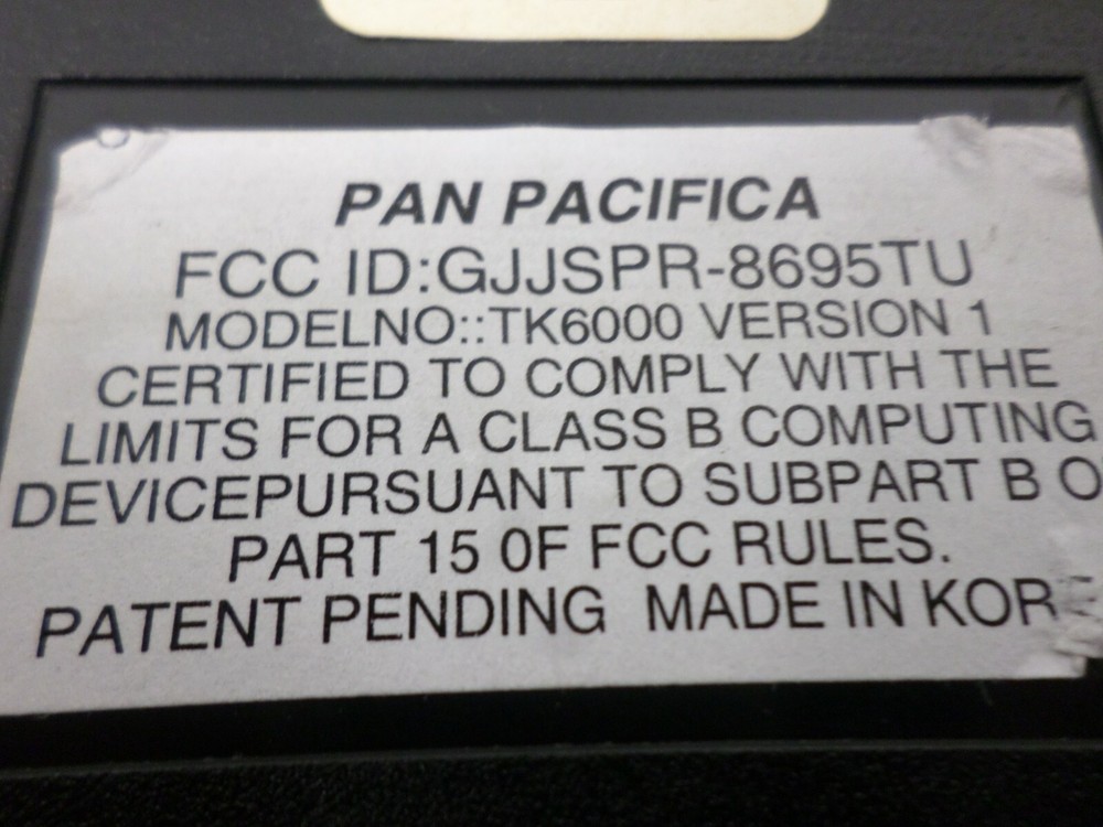 Pan Pacifica GJJSPR-8695TU Model TK6000 Version 1 Keyboard