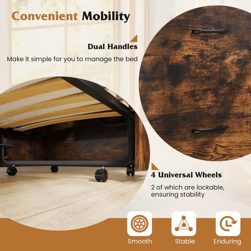 Cot Size Murphy Bed with Storage Rolling Murphy Cabinet with Foldable Bed