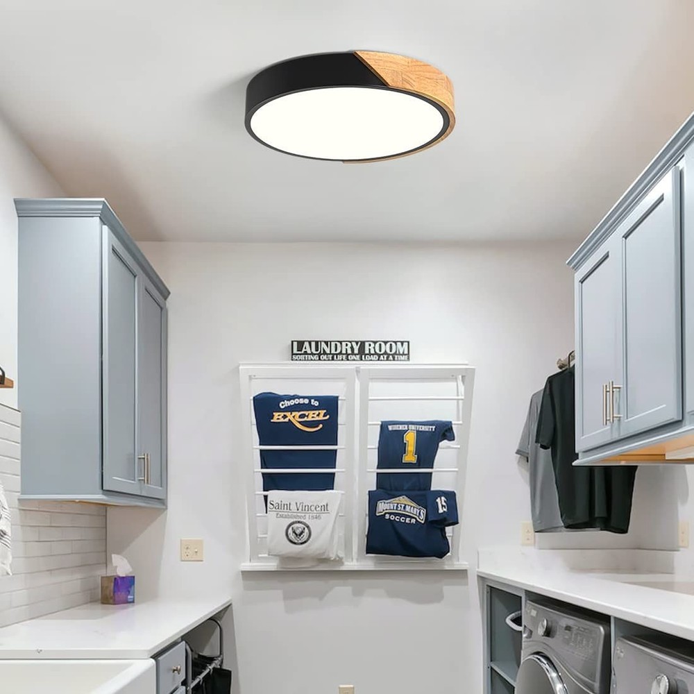 Vikaey Modern LED Ceiling Light, Minimalist Wood Flush Mount Ceiling Light Fi...