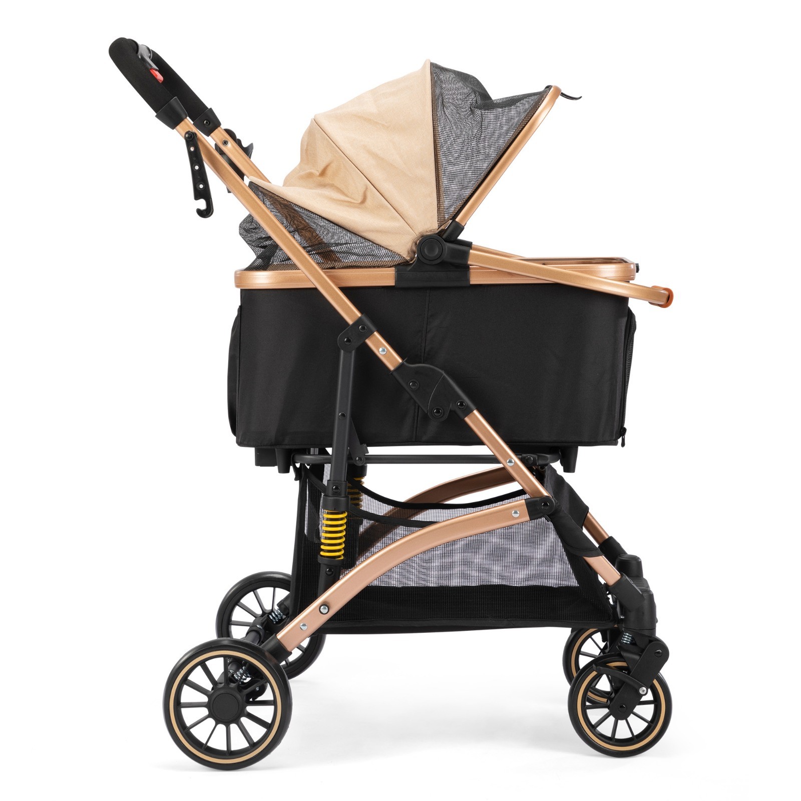 3-in-1 Foldable 4-Wheel Dog Pet Stroller Lightweight with Basket & Cup Holder