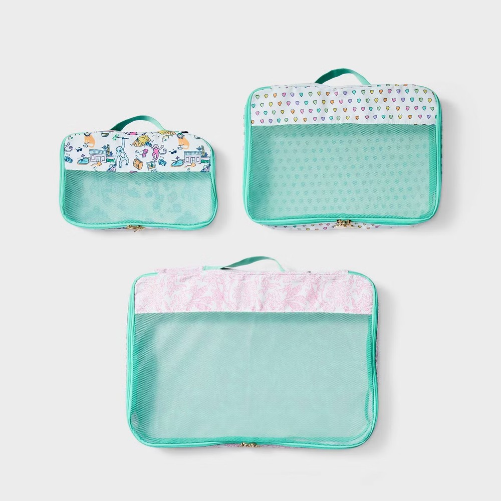 Target Roller Rabbit Sold Out Collab 3pc Packing Cube Set White Teal