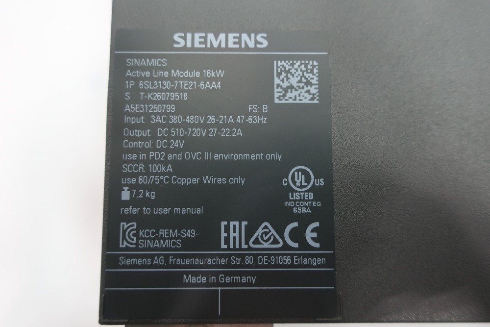 Siemens 6SL3130-7TE21-6AA4 Active Line Module