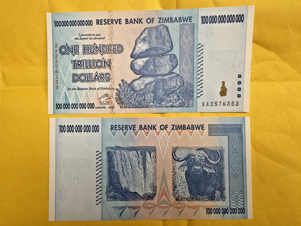 🔥 AUTHENTIC ZIMBABWE 100 TRILLION DOLLAR 🔥 AA/2008 P-91 🔥 UNCIRCULATED