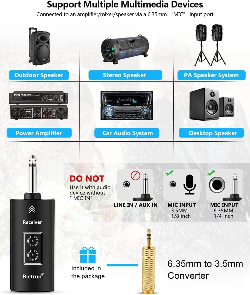 Bietrun Rechargeable Wireless Microphone, Dual Metal Cordless Handheld Dynamic