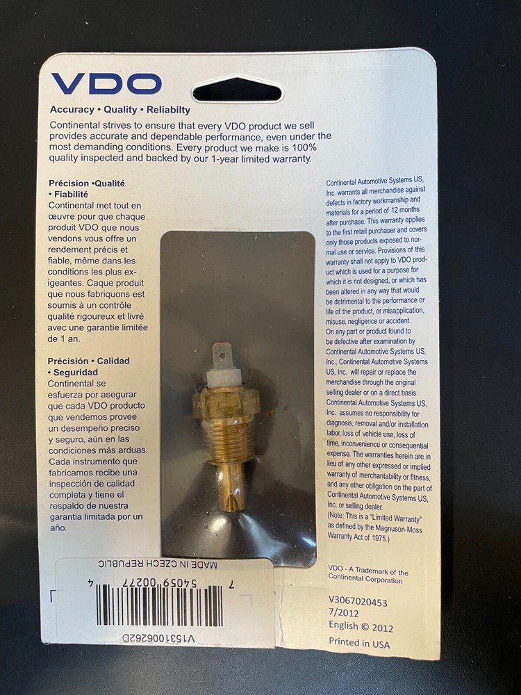New VDO Temperature Sender, 250F, Part # 323-094