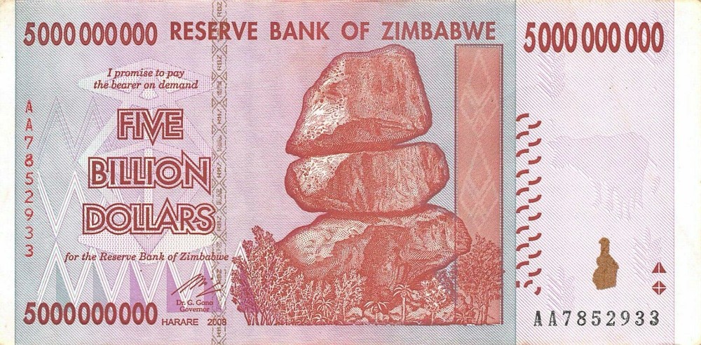 Zimbabwe  $5   Billion  2008  P 84  Series  AA  Circulated Banknote