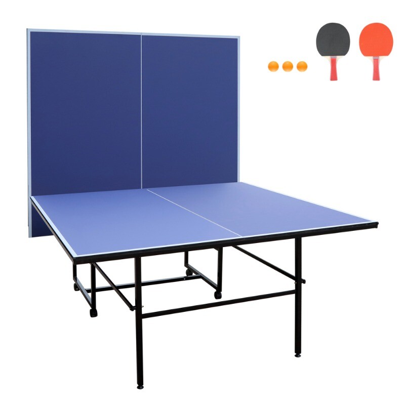 9ft Mid-Size Table Tennis Table Foldable Ping Pong Table Set with Net 2 Paddles