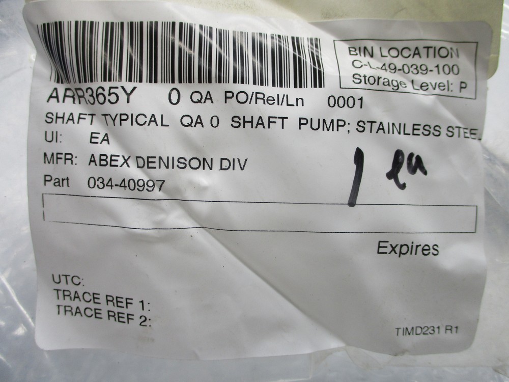 ABEX DENISON 034-40997 PUMP SHAFT NSNP