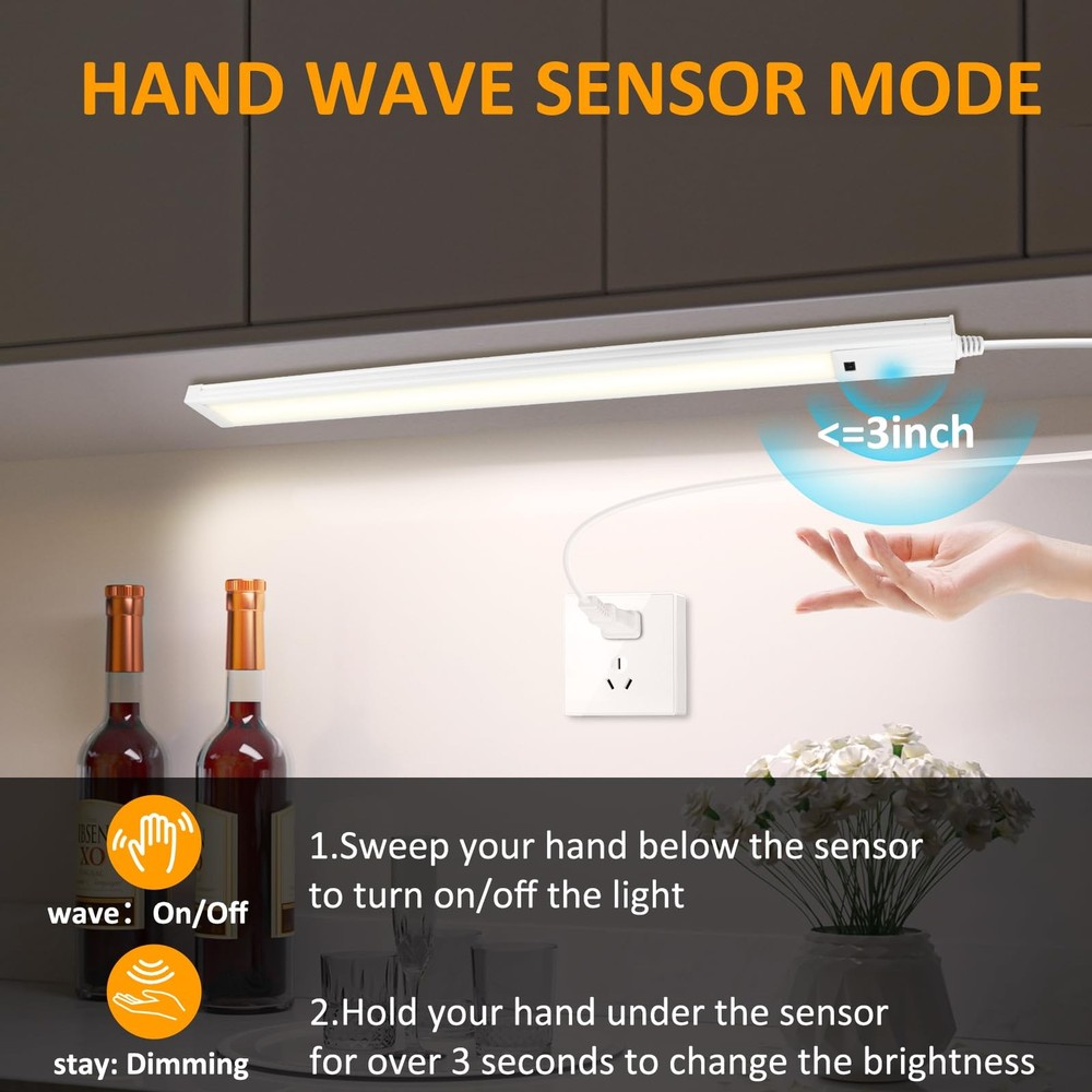 2 Pack 16 Under Cabinet Light, Hand Wave, Dimmable, Color, Brightness Adj.