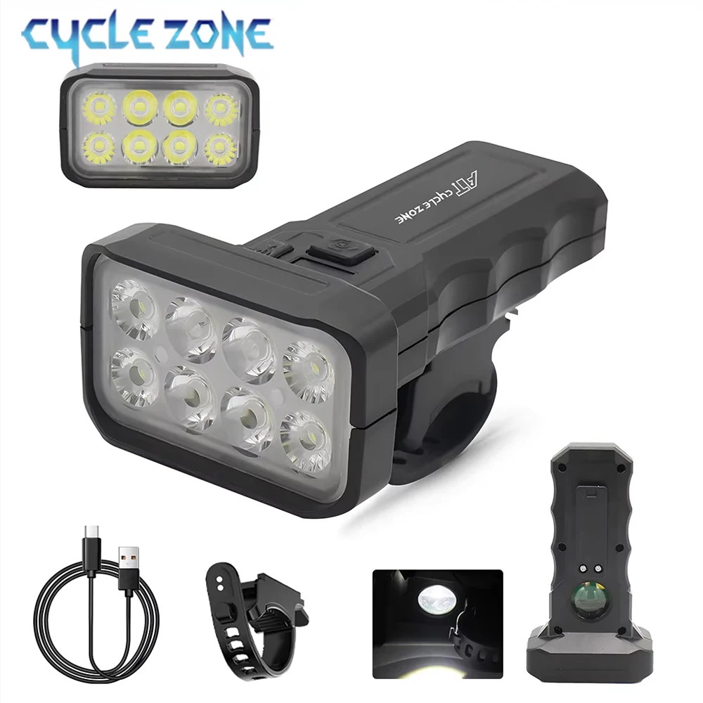 8 LED Bike Front Light 6 Modes Bicycle Headlights Type-C Charging   Flashlight
