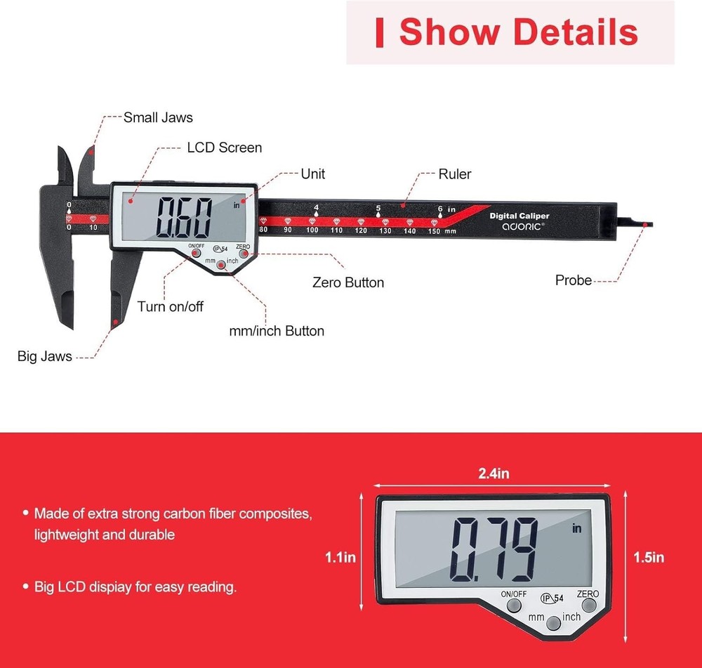 0-6" Digital Caliper Large LCD Electronic Vernier Measuring Tool
