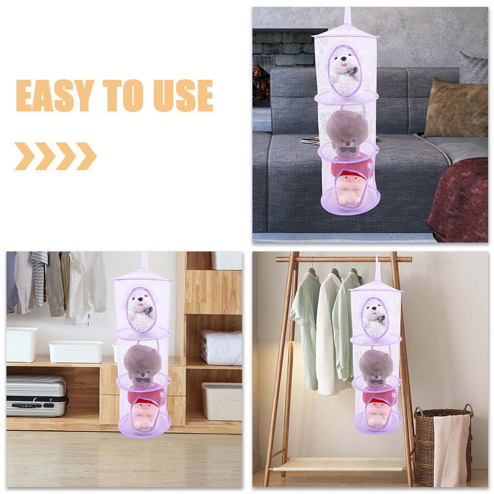 2 Pcs Hanging Net Stuffed Animal Storage Organizer Foldable Hammocks