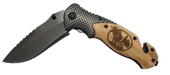 Handmade Moose Engraved 8" Blade Folding Pocket Knife Custom Design