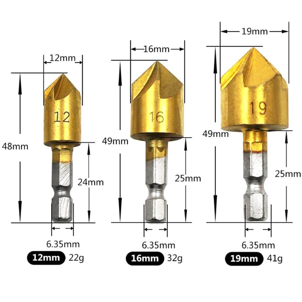 6 x Chamfer Countersink Deburring Drill Bit Set Crosshole Cutting Metal Tool Kit