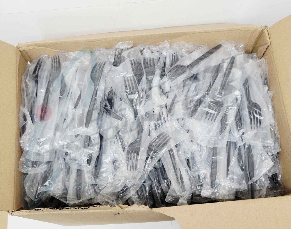 Approximately 950 Pactiv Corp MKFE Individually Wrapped Styrene Fork Black