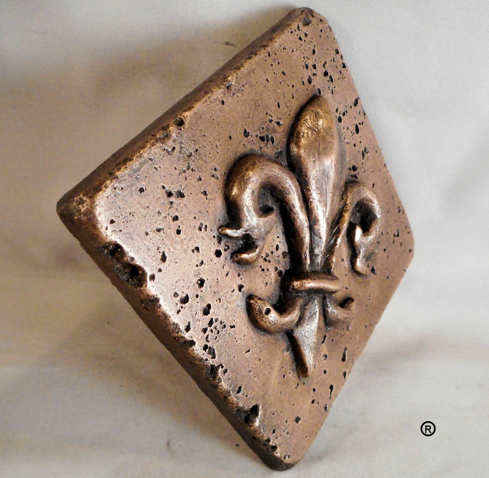 Bronze Fleur d' Lis Diagonal 4"X4" Decorative Wall Tile