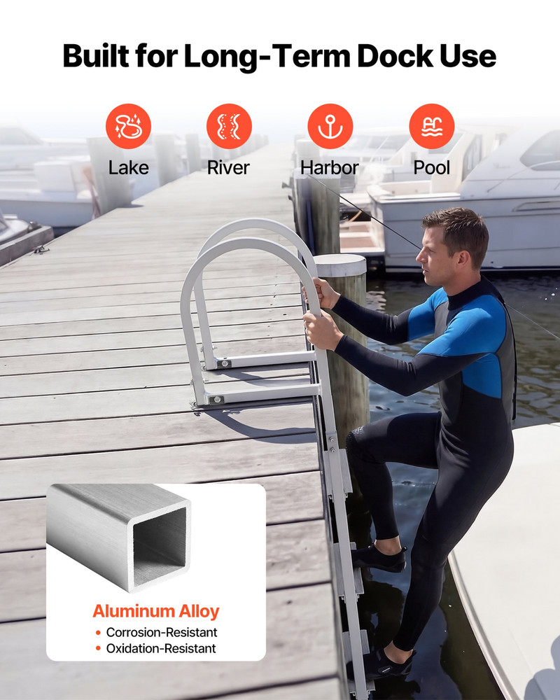 Removable Dock Ladder, 4 Steps, Marine Boarding