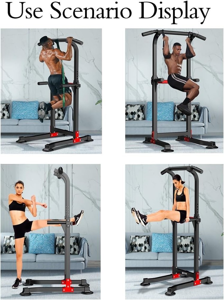 Adjustable Bench Power Tower Dip Station Pull up Bar Strength Training Workout