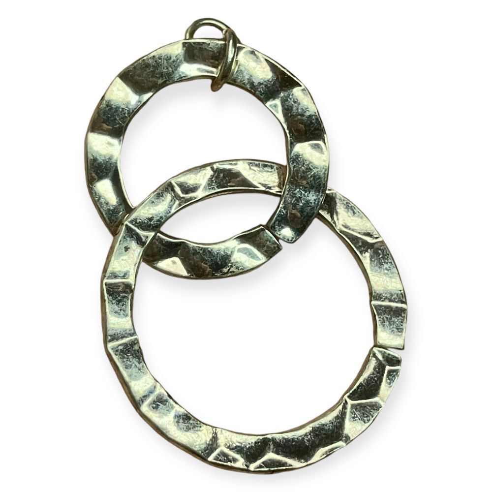 Minimalist Hammered Silver tone Double Circle Statement Boho Artisan pendant