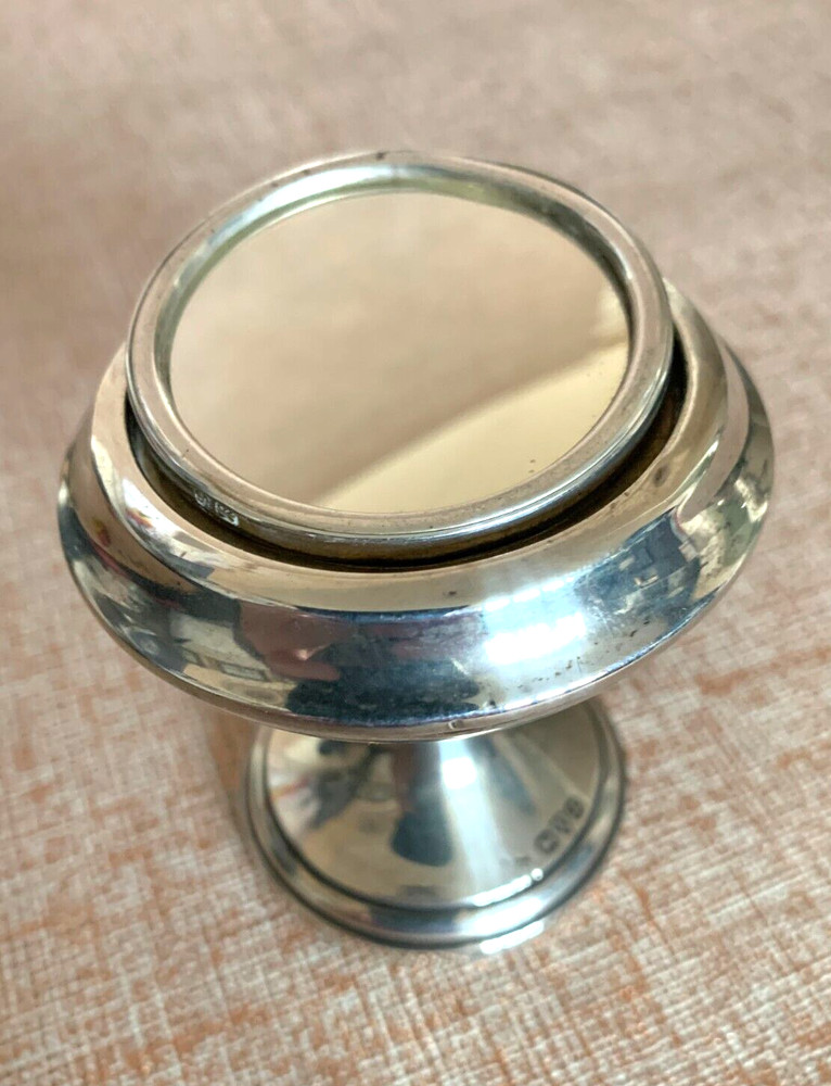 Antique Solid Silver Pedestal Patch Box with Mirror Lid Chester 1923