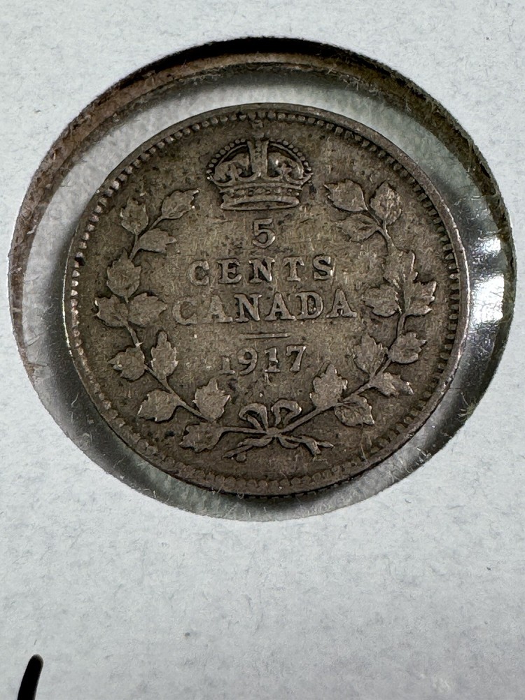 1917 Canada 5 Cents Small Silver Coin Cleaned
