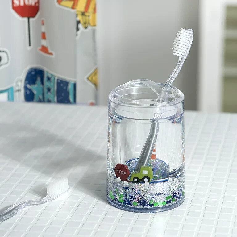 Toothbrush Holder with Glitter & Floaties by Your Construction Zone, Clear