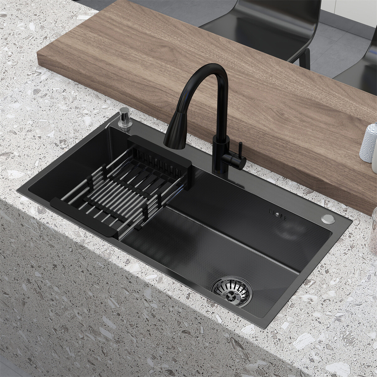 28"/30"/32" Drop In Kitchen Sink Stainless Steel Single Bowl Top Mount Black