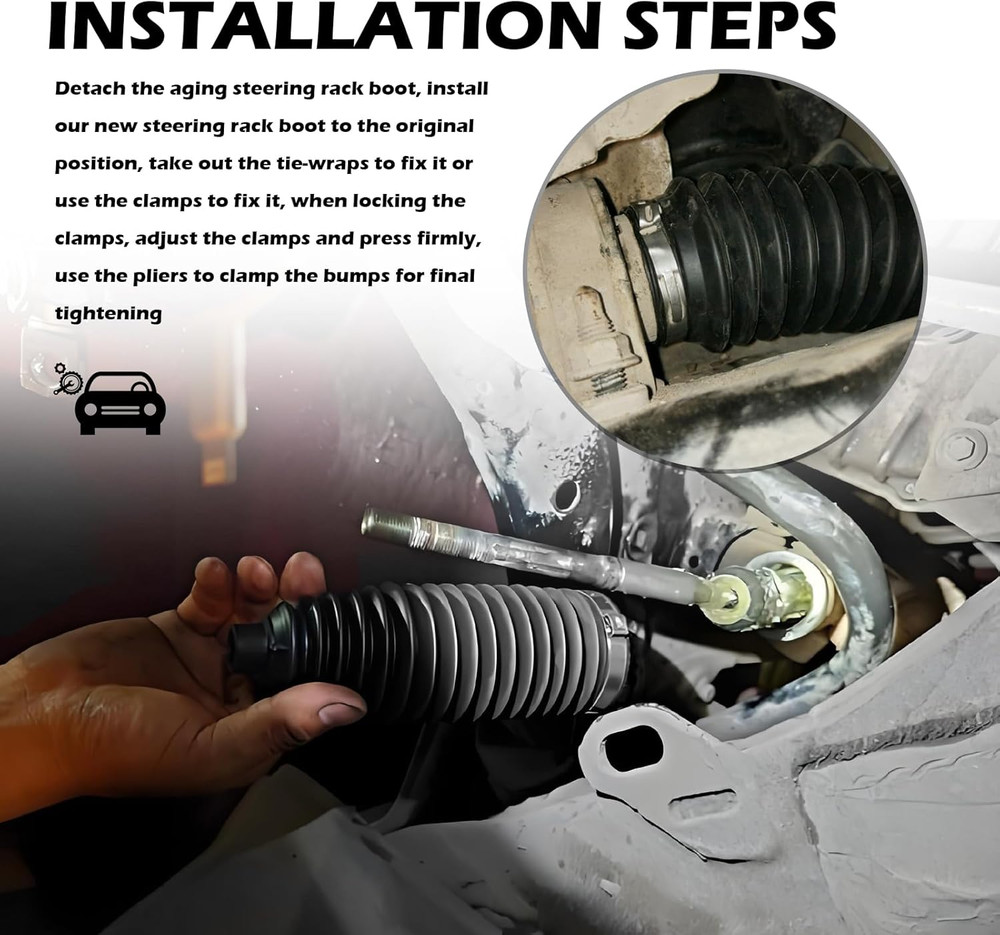 2PCS Inner Tie Rod Boot KitMulti-Size Adjutable Rack and Pinion Boot Kit with P