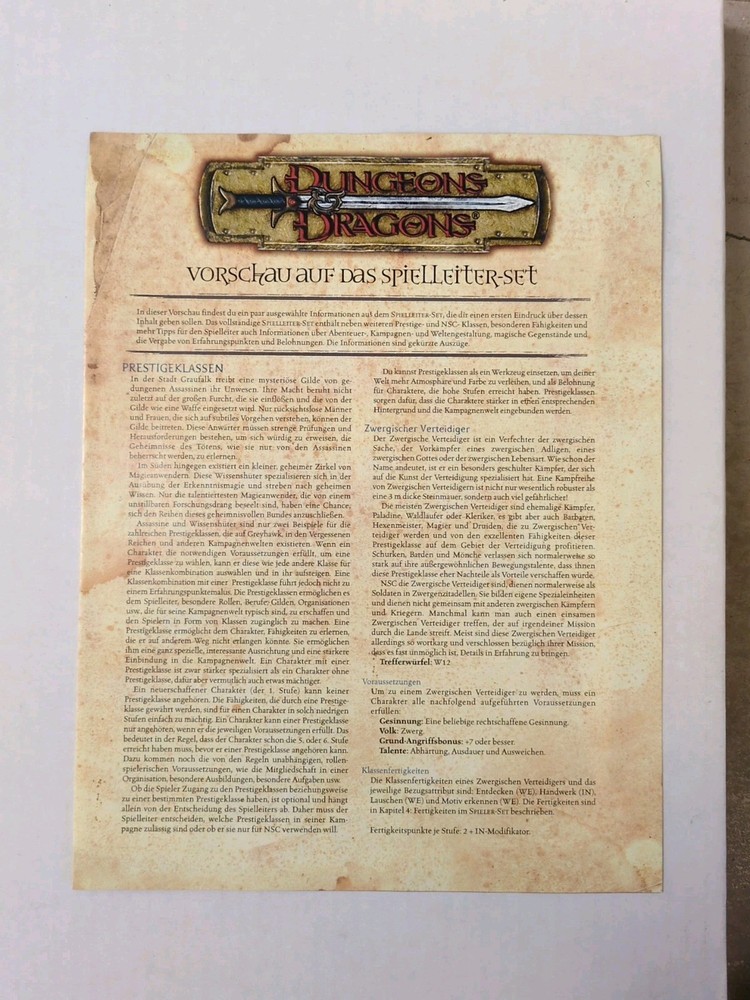 German Dungeons And Dragons Preview DM Sheet