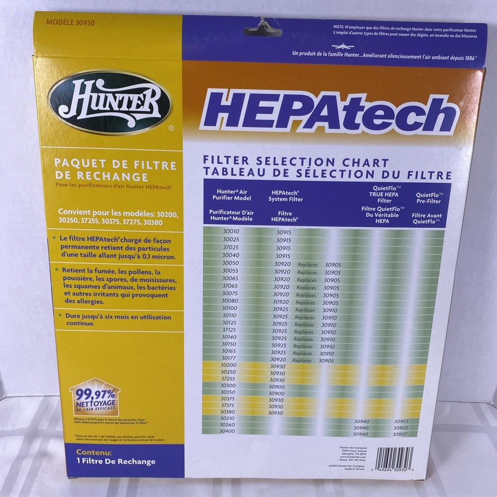 GENUINE Hunter HEPAtech Replacement Air Purifier Filter, Model 30930