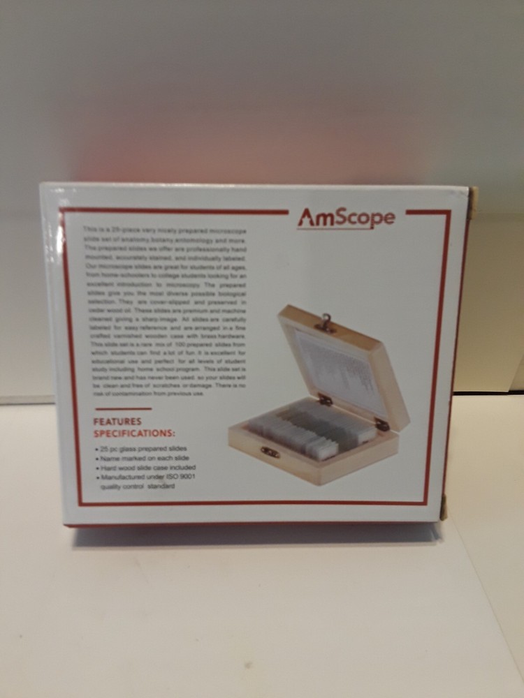 NEW AmScope 25 Prepared Microscope Slide Set for Basic Biological Science