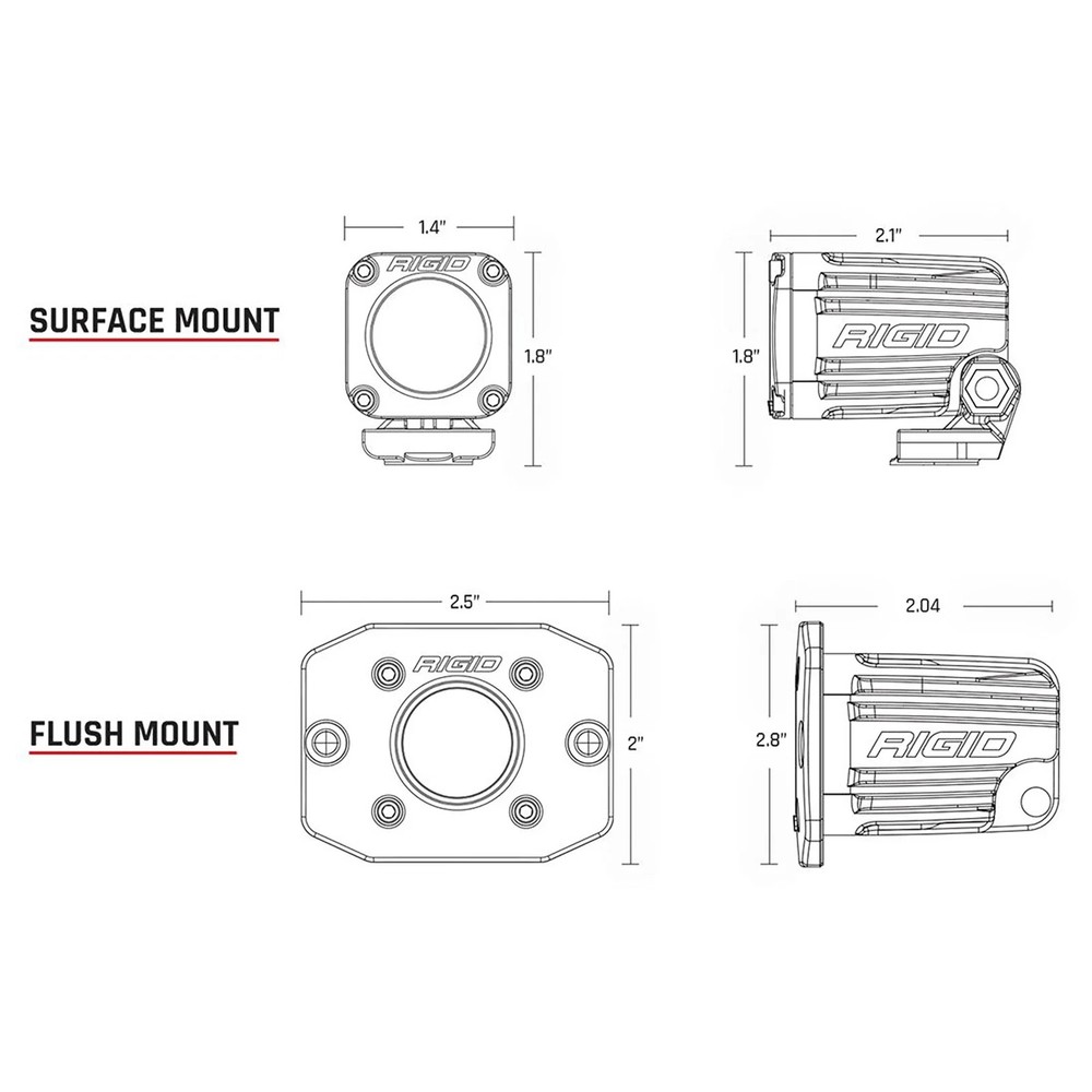 Rigid 20641 Ignite Flood Diffused White Rectangle LED Lights Pair Kit Set Black