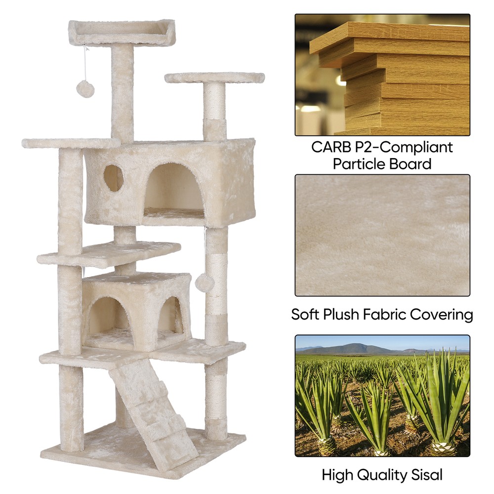 Multi-Level Cat Tree Condo Cat Tower Kitty Cat Scratching Post Beige Indoor