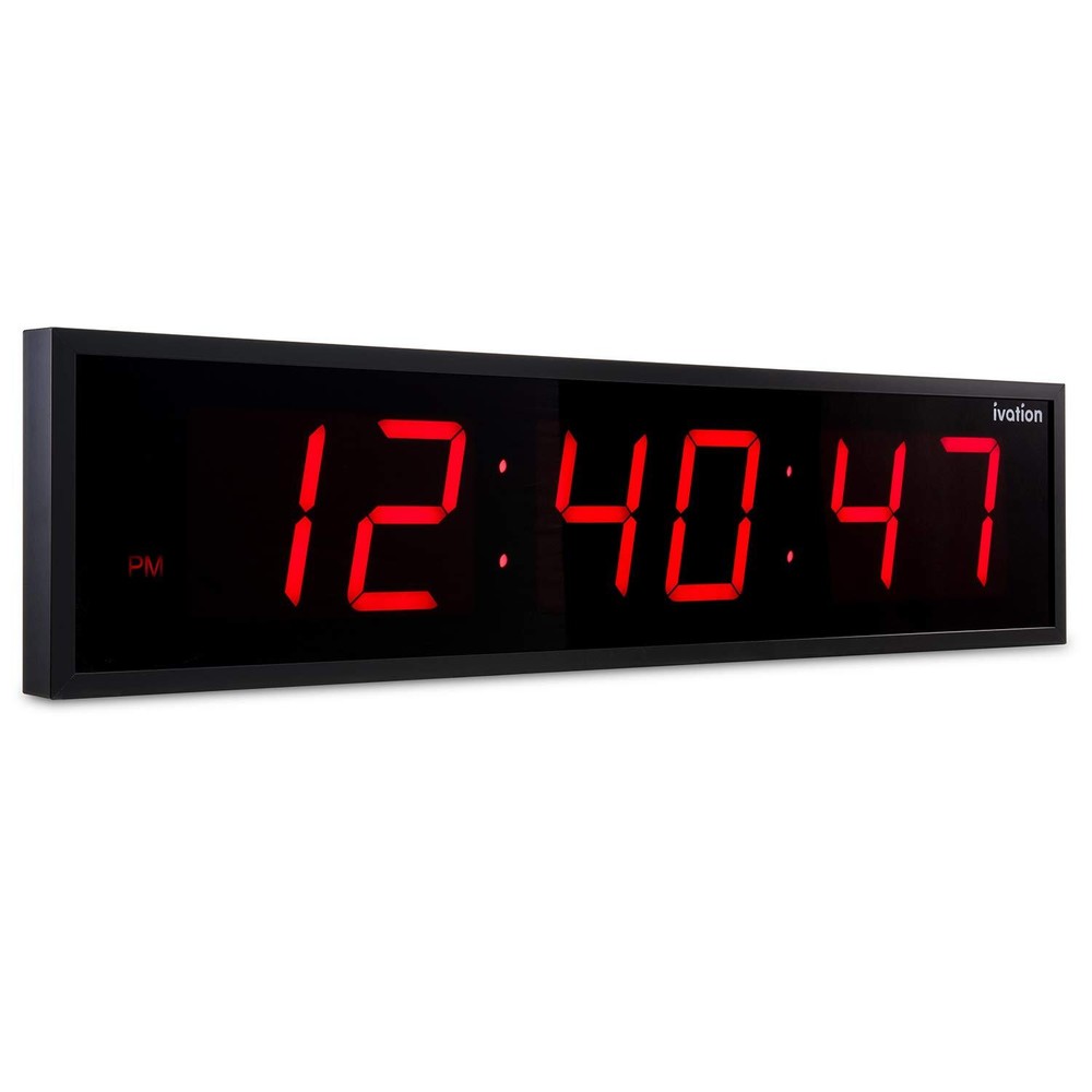 Ivation 24" Large Digital Wall Clock, 6-Level Brightness, LED Wall Clock, Red